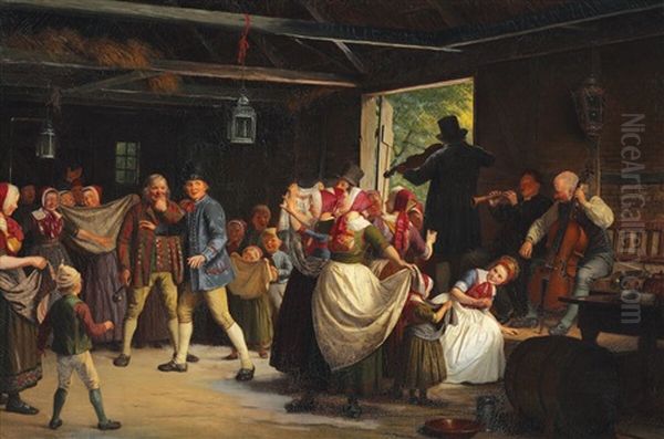 The Groom Is Looking For The Bride Who Is Being Hidden Oil Painting by Johann Julius Exner