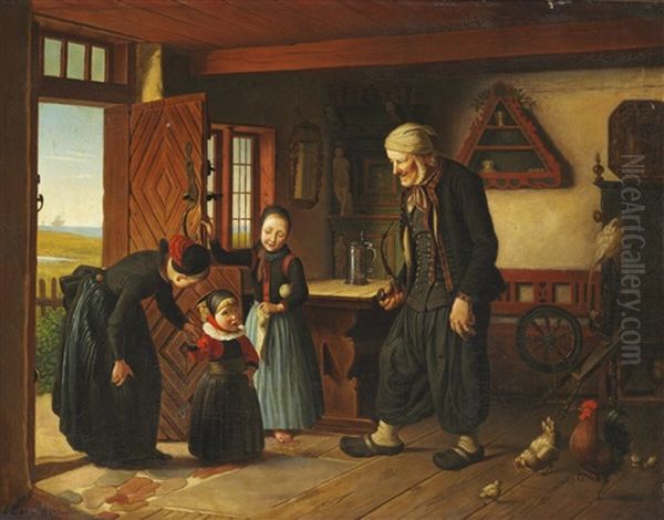 Besoget Hos Bedstefar Oil Painting by Johann Julius Exner