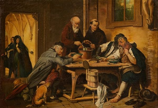 Souper Au Cloitre Oil Painting by Johann Julius Exner