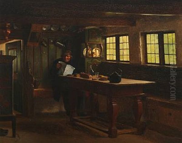 Interior Med Laesende Mand Oil Painting by Johann Julius Exner