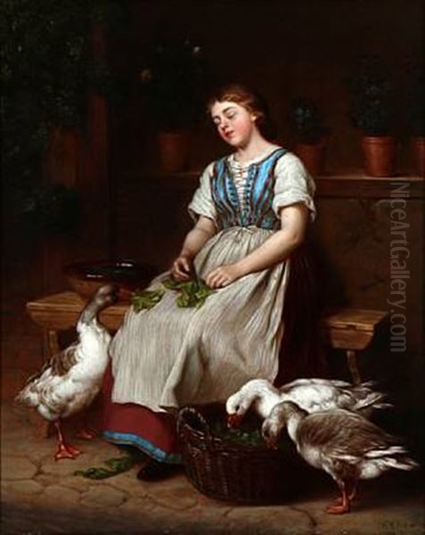 A Girl Resting Oil Painting by Johann Julius Exner