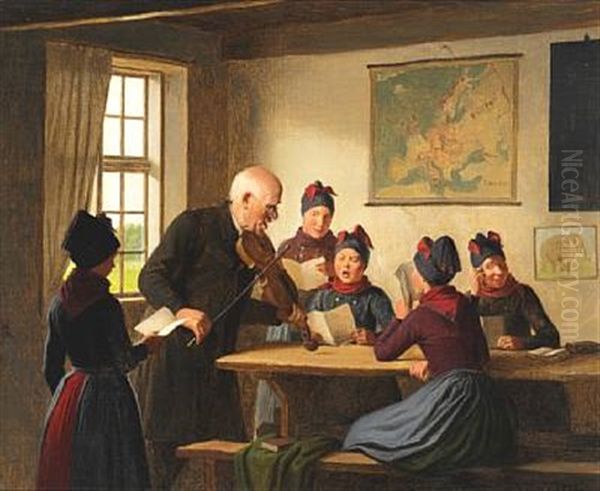 Singing Lesson In Sonderho, Fano Oil Painting by Johann Julius Exner