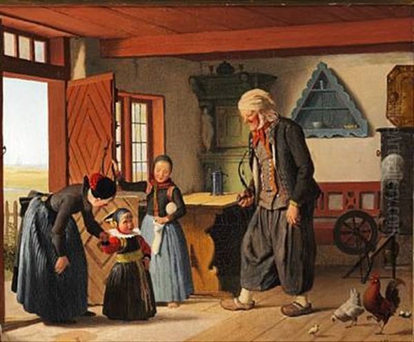 Besoget Hos Bedstefader Oil Painting by Johann Julius Exner