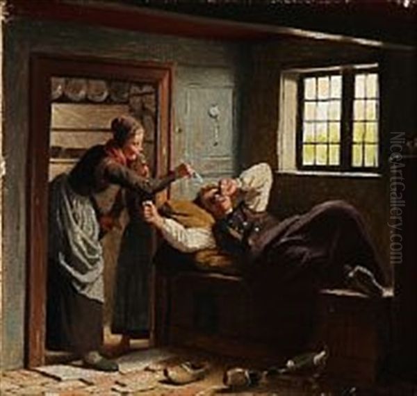 Den Forstyrrede Middagshvile Oil Painting by Johann Julius Exner