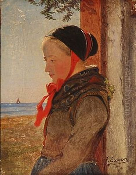 Girl From Amager In A Doorway On A Sunny Day Oil Painting by Johann Julius Exner