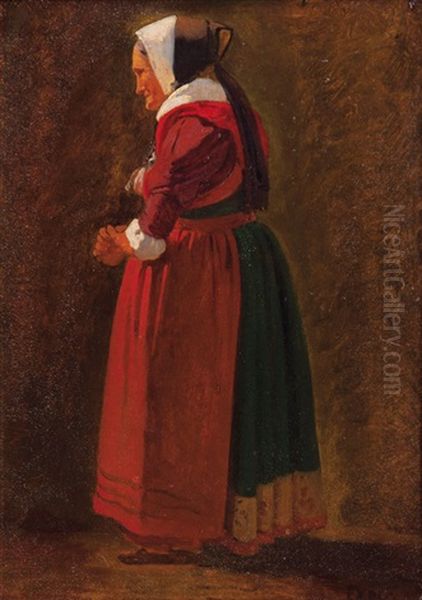 A Woman Wearing A Dress On The Island Fanoe Oil Painting by Johann Julius Exner