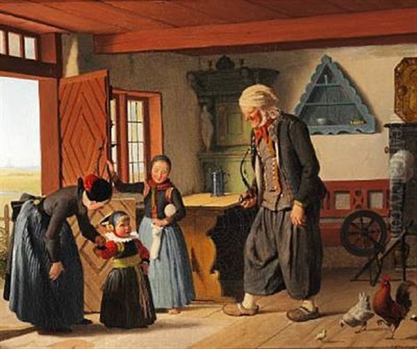 Pa Besog Hos Os Bedstefader Oil Painting by Johann Julius Exner