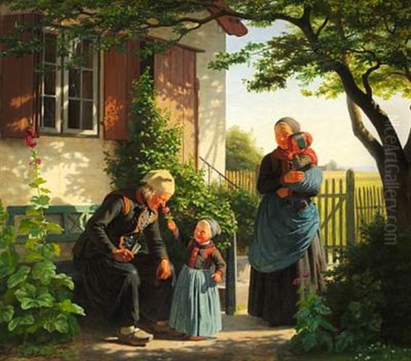 En Lille Pige Lader En Gammel Mand Lugte Til En Rose (an Old Man Smelling A Little Girl's Rose) by Johann Julius Exner