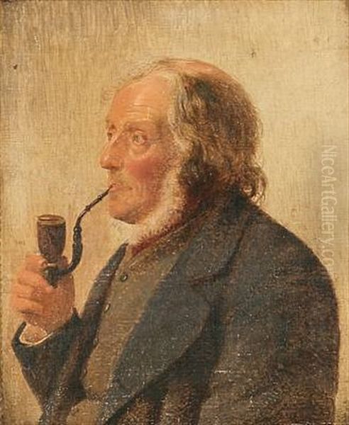 A Man Smoking His Pipe Oil Painting by Johann Julius Exner