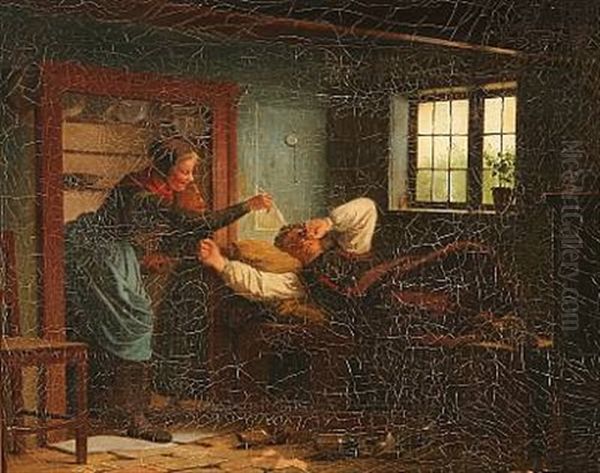 Den Forstyrrede Middagshvile Oil Painting by Johann Julius Exner