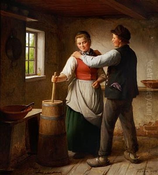 I Maelkekammeret Oil Painting by Johann Julius Exner