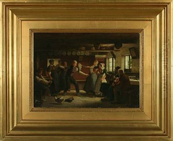 Interior With Young People Having Fun Oil Painting by Johann Julius Exner