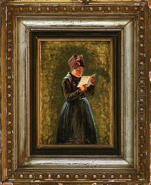 A Girl From Fano Island Reading A Letter Oil Painting by Johann Julius Exner