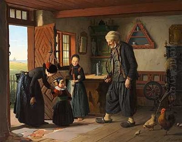 Besoget Hos Bedstefader Oil Painting by Johann Julius Exner