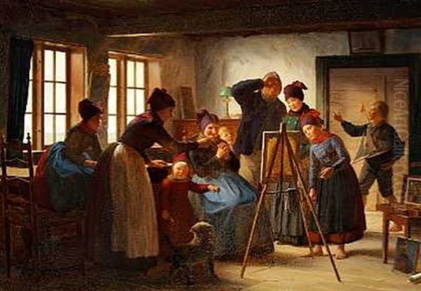 Fanobonder, Som I Malerens Fravaerelse More Sig Over Hans Arbejde Oil Painting by Johann Julius Exner