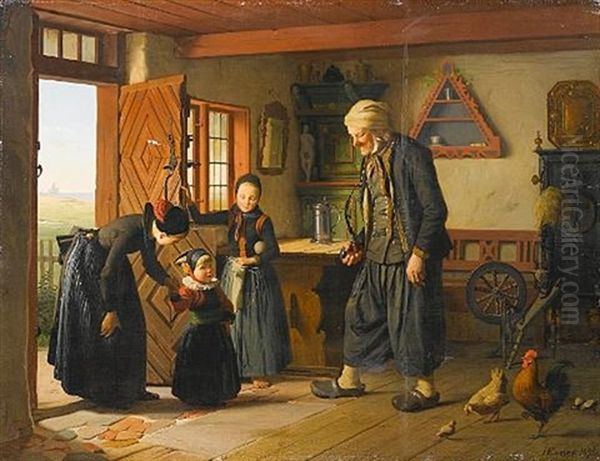 A Visit To Grandpa Oil Painting by Johann Julius Exner