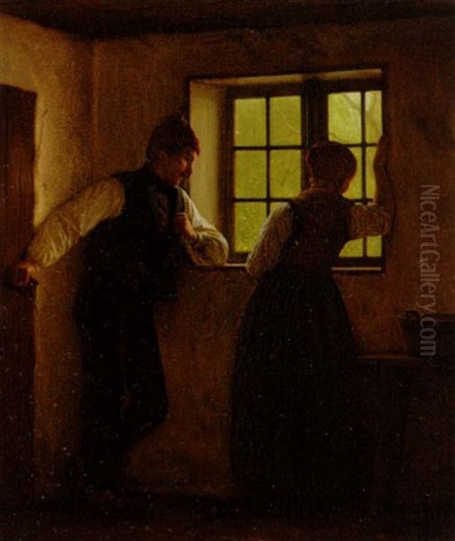 En Frierscene Oil Painting by Johann Julius Exner