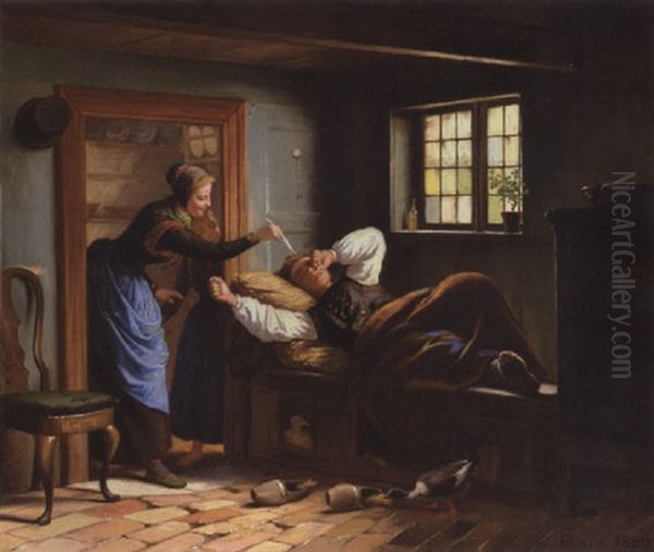 Den Forstyrrede Middagshvile Oil Painting by Johann Julius Exner