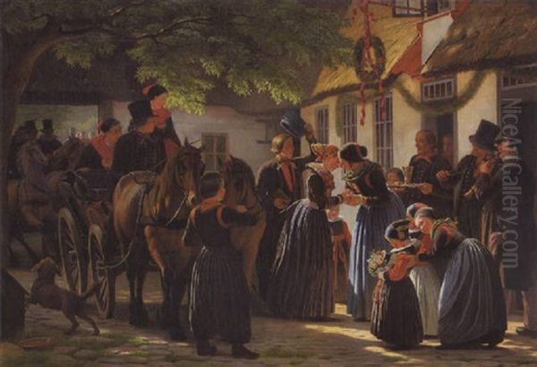 Et Brudepars Hjemkomst Fra Kirken. Bryllupsscene Fra Dragor, Amager Oil Painting by Johann Julius Exner