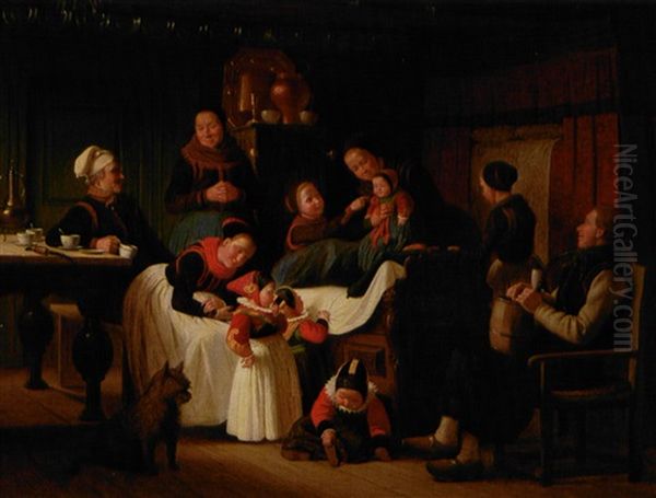 Besog Hos Den Nydobte Af Sma Faetre Of Kusiner Oil Painting by Johann Julius Exner