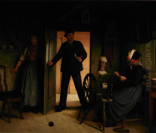 Er Moder Ene Hjemme? Billede  Fra Nordsjaelland Oil Painting by Johann Julius Exner