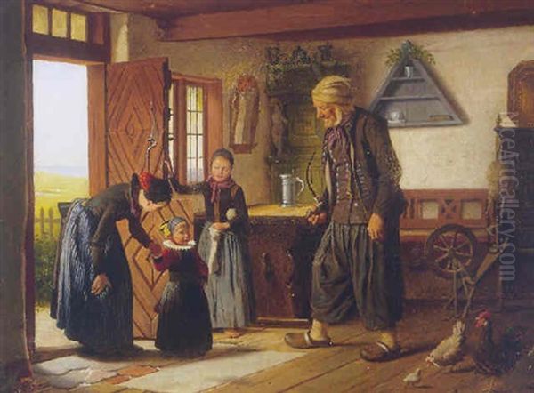 Besoget Hos Bedstefar Oil Painting by Johann Julius Exner