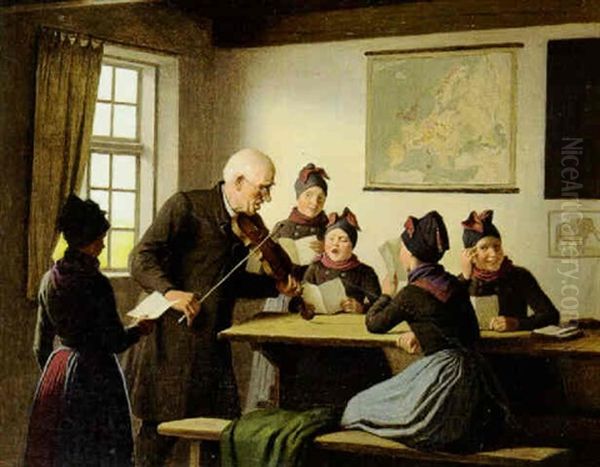 Sangundervisning I En Skole Pa Fano Oil Painting by Johann Julius Exner