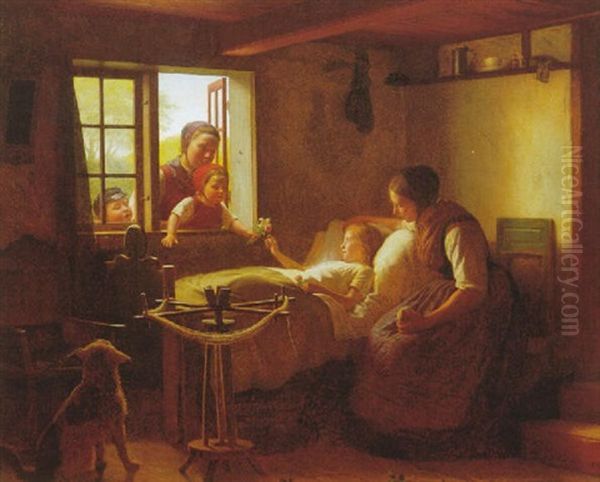 Naboer Pa Besog Hos Den Lille Rekonvalecent Oil Painting by Johann Julius Exner