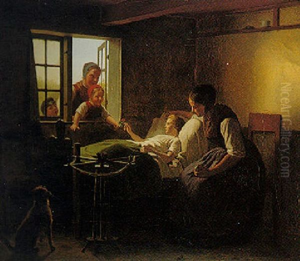 The Patient Receives A Visit Oil Painting by Johann Julius Exner