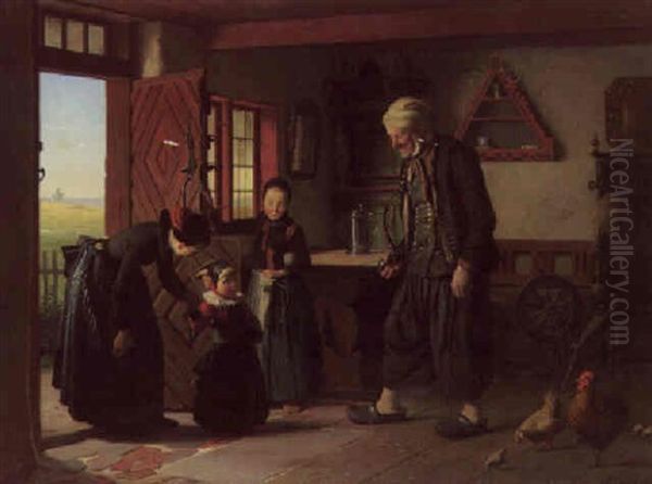 Visiting Grandfather Oil Painting by Johann Julius Exner