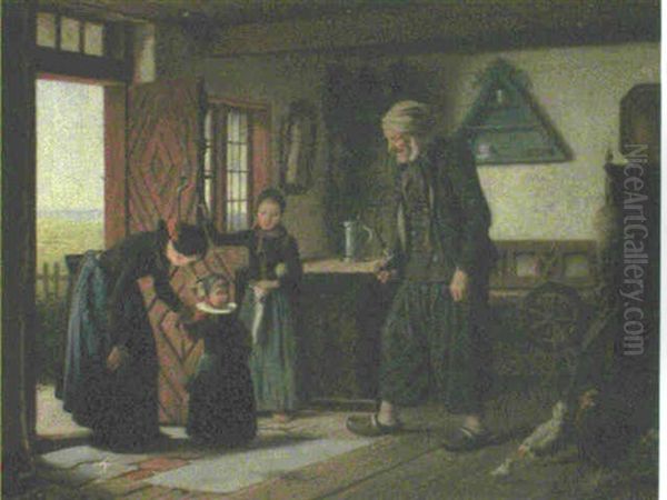 A Visit To Grandpa Oil Painting by Johann Julius Exner