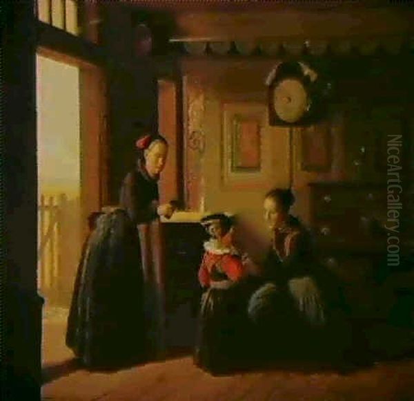 Interior Med En Lille Pige, Der Far Sat Sin Fine Kjole Oil Painting by Johann Julius Exner