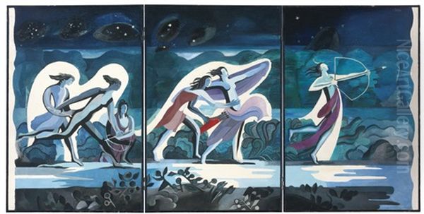 Traite Du Narcisse: A Triptych Oil Painting by Alexandra Exter