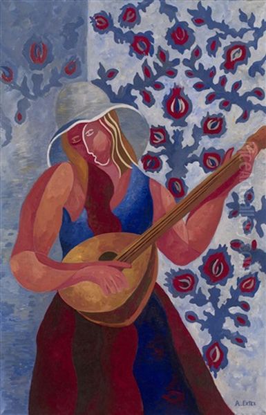 Girl With A Mandolin Oil Painting by Alexandra Exter