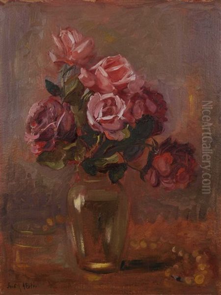 Rosen In Glasvase Oil Painting by Judith Anna Exter