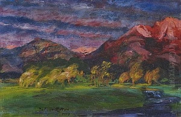 Vorgebirgslandschaft Im Abendrot Oil Painting by Julius Exter