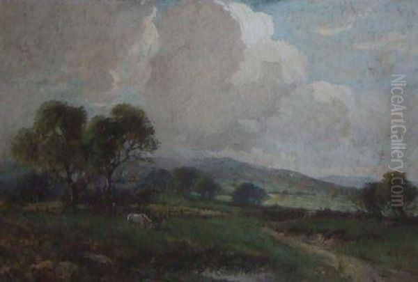 Horses Grazing In A Field Oil Painting by William Ashton