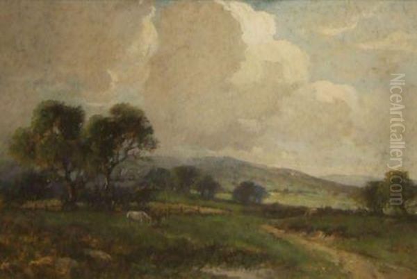 Irish Landscape With Horses Grazing Oil Painting by William Ashton