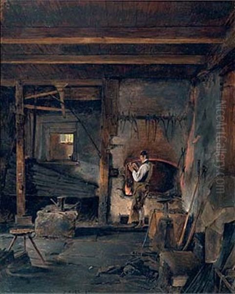 Eine Schmiede Zu Gosau Oil Painting by Franz Eybl