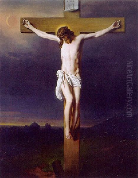 Christus Am Kreuz Im Sonnigen Licht, Vor Verdunkelten Firmament Oil Painting by Franz Eybl