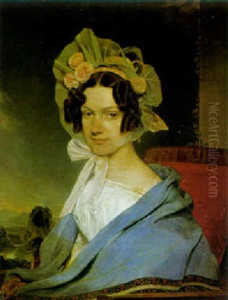 Portrait Einer Dame Vor Landschaftshintergrund Oil Painting by Franz Eybl