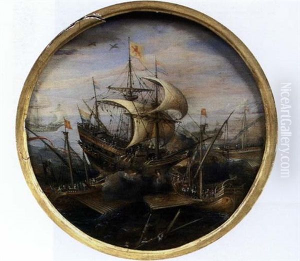 Bataille Navale Oil Painting by Caspar van Eyck