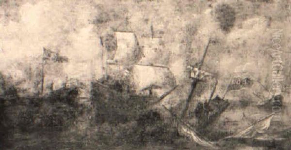 A Naval Battle Against The Turks Oil Painting by Caspar van Eyck