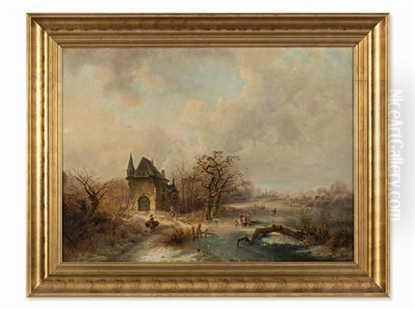 Wintery Pleasure On Ice Oil Painting by Charles van den Eycken I