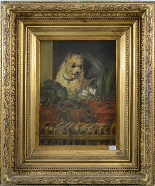 Chien Observant Deux Papillons Oil Painting by Charles van den Eycken I