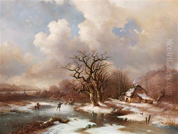 Winter Landscape Oil Painting by Charles van den Eycken I