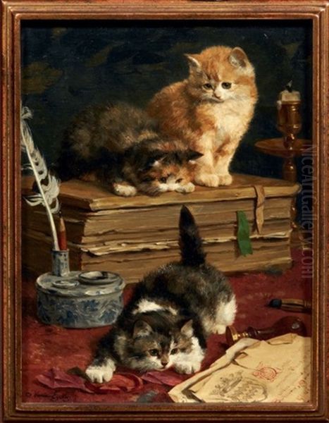 Chats A L'encrier Oil Painting by Charles van den Eycken I