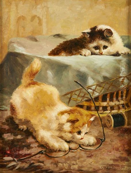 Chatons Aux Lunettes Oil Painting by Charles van den Eycken I