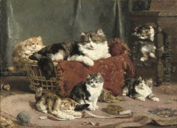 A Lively Litter Oil Painting by Charles van den Eycken I