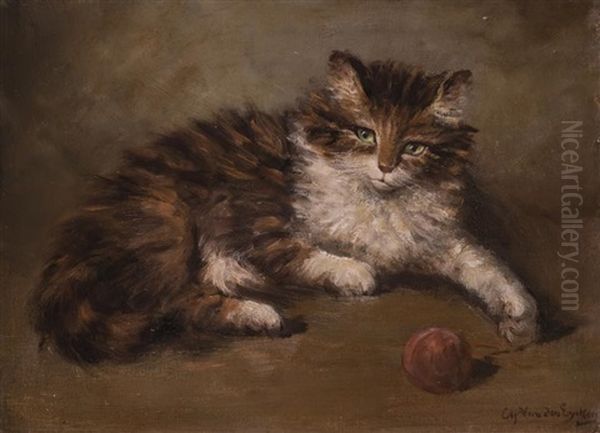 Getiegerte Katze Mit Wollknauel Oil Painting by Charles van den Eycken I